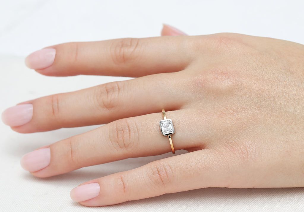 0.70ct Emerald-cut White Diamond & Platinum Bezel Yellow Gold Ring
