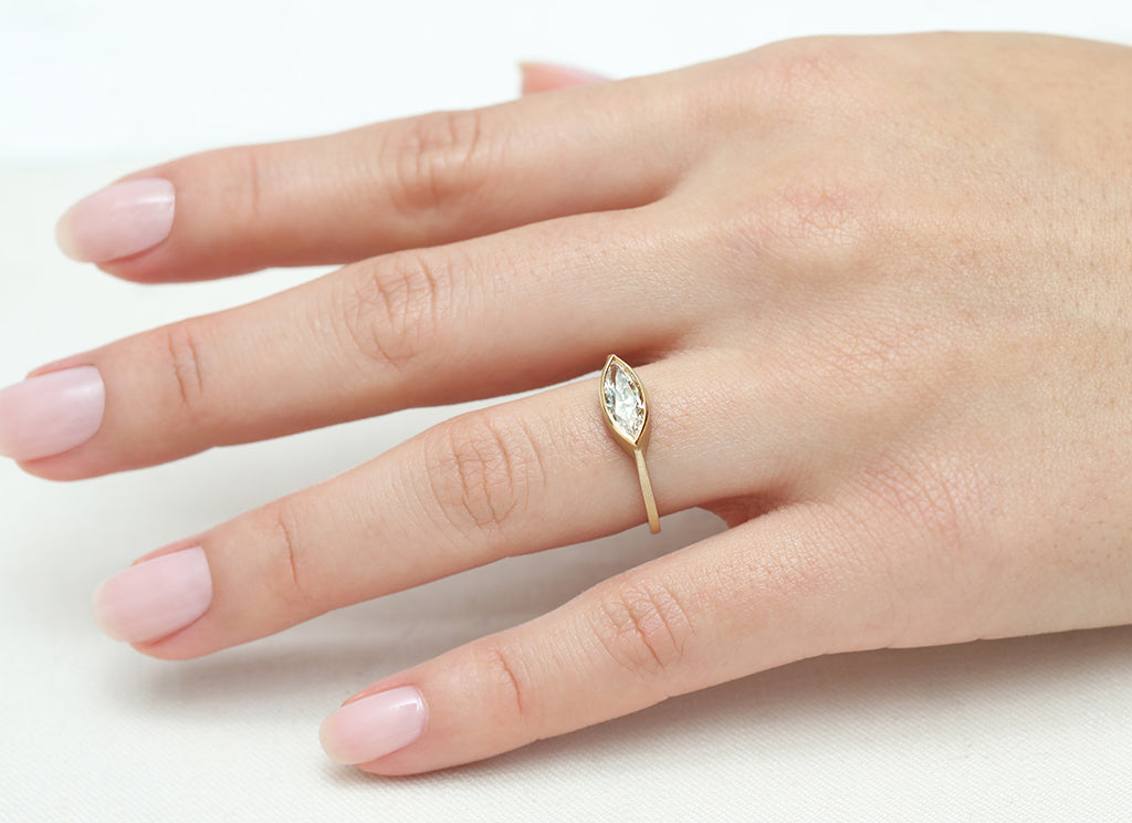 0.75ct Marquise Brilliant White Diamond Bezel Ring