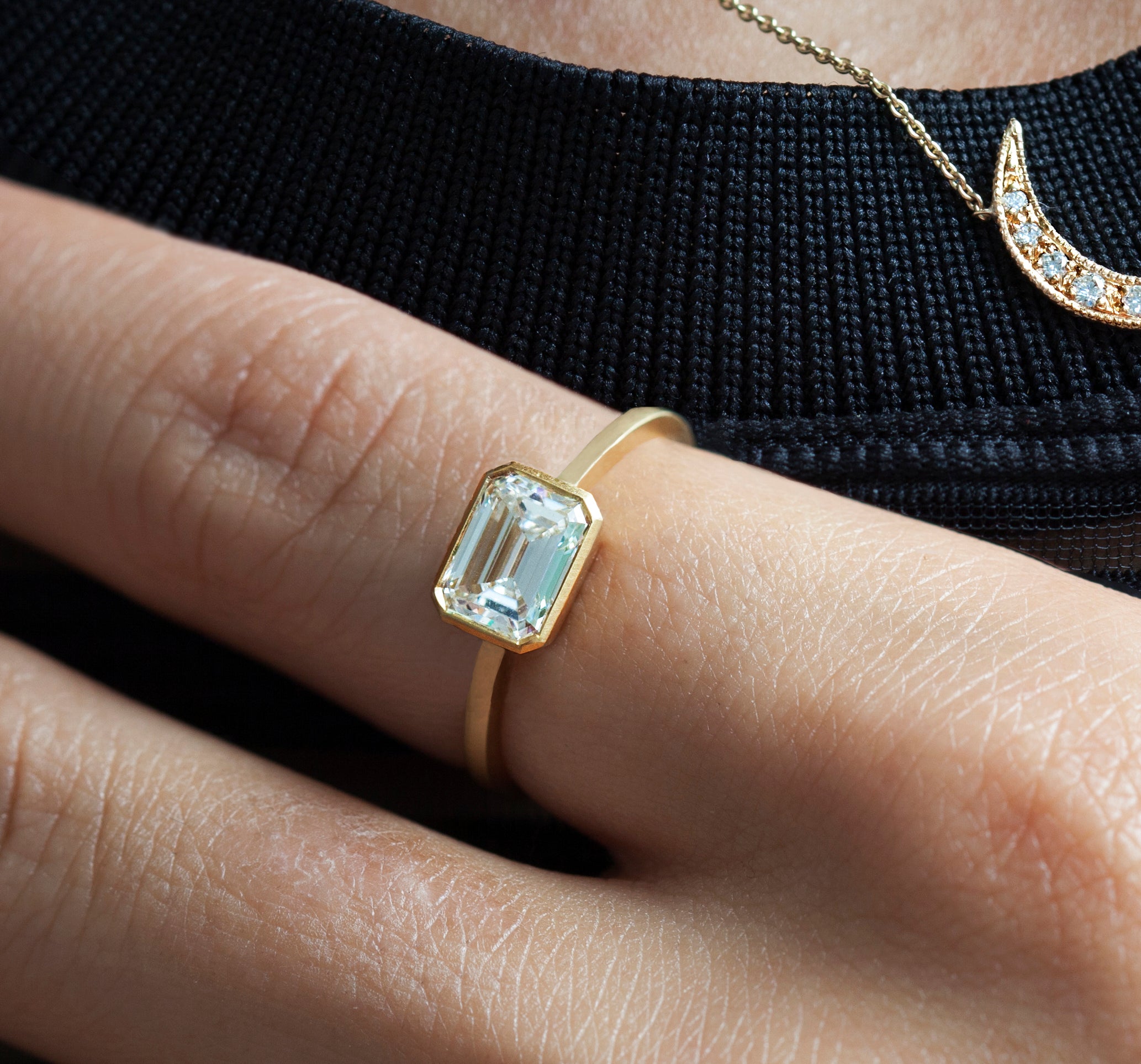 1ct Emerald-cut White Diamond & Gold Bezel Ring