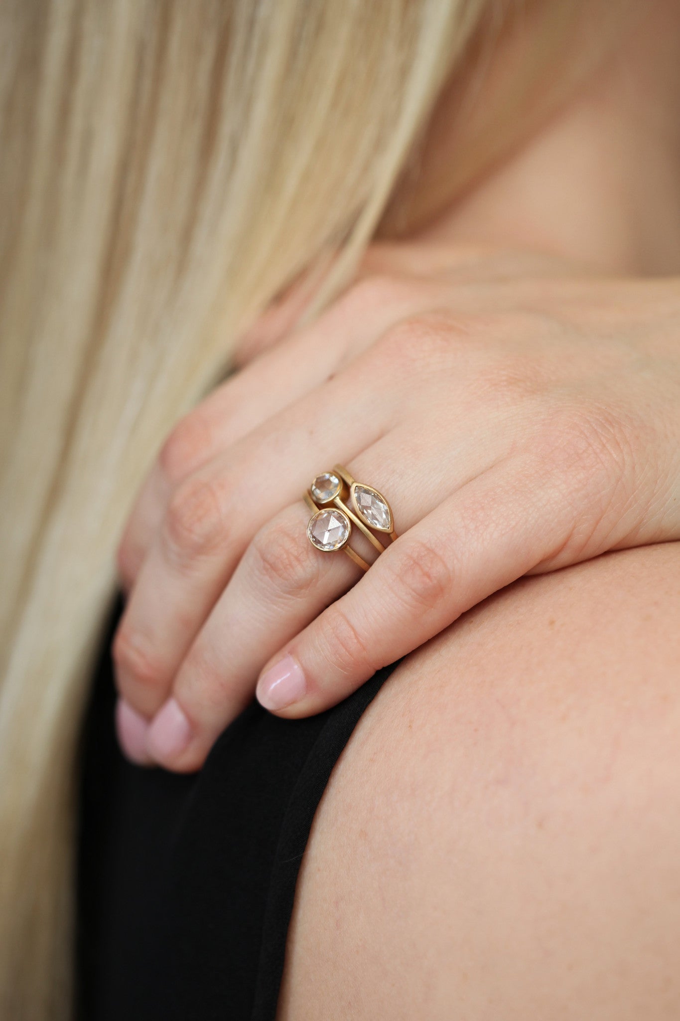 0.50ct Marquise White Rose-cut Diamond & Yellow Gold Bezel Ring