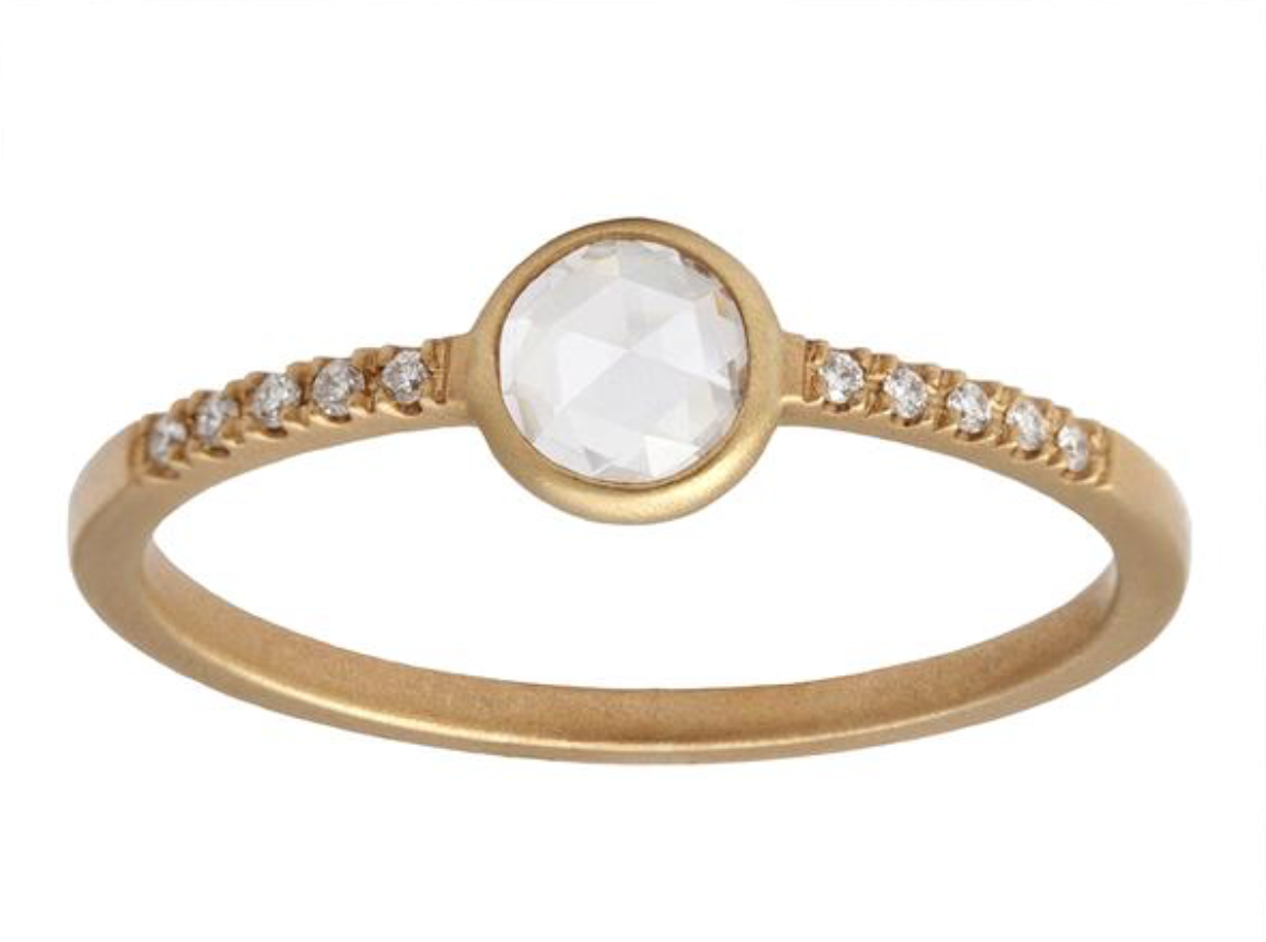 0.30ct Round White Rose-cut Diamond & Yellow Gold Pavé Wire Ring