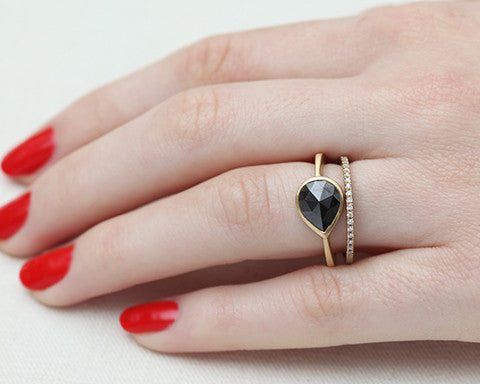 1.55ct Pear Rose-cut Black Diamond & Yellow Gold Bezel Ring