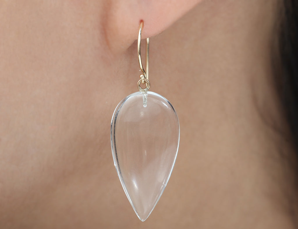 Rock Crystal Pear Drops & Gold Thorn Hook Earrings